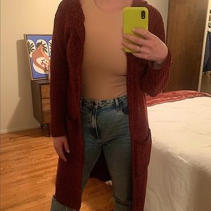 Long soft cardigan w/ hood